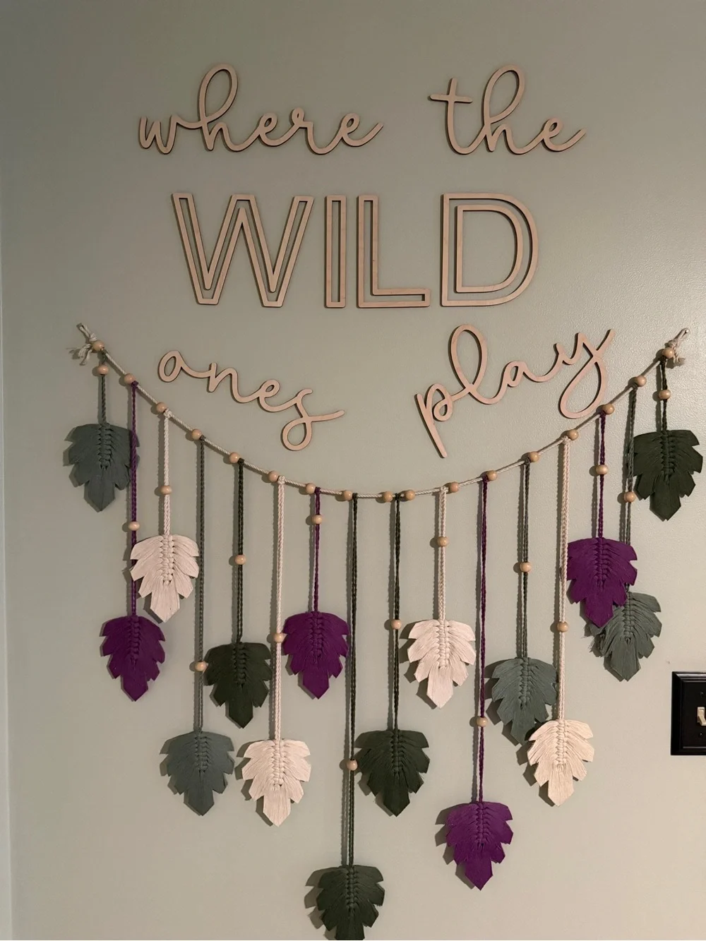 Handmade Leaf Garland - Purple, Green & Cream Decorative Bunting